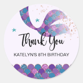 マーメイド誕生日パーティスティッカーパープルとティール（緑がかった色） ラウンドシール