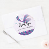 マーメイド誕生日パーティスティッカーパープルとティール（緑がかった色） ラウンドシール (封筒)