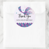 マーメイド誕生日パーティスティッカーパープルとティール（緑がかった色） ラウンドシール (バッグ)