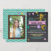 マーメイド誕生日パーティフォト金ゴールドグリッター招待状 招待状 (正面/裏面)