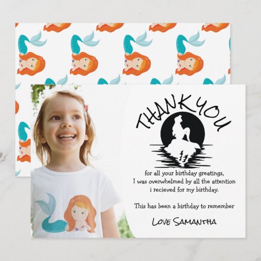 マーメイド誕生日パーティーありがとう 招待状 (正面/裏面)