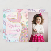 マーメイド誕生日パーティーの写真 招待状 (正面/裏面)