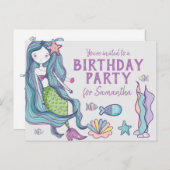 マーメイド誕生日パーティーの招待 ポストカード (正面/裏面)