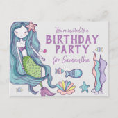 マーメイド誕生日パーティーの招待 ポストカード (正面)