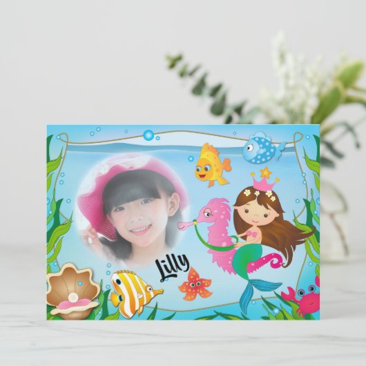 マーメイド誕生日パーティーの招待 招待状 (スタンド正面)
