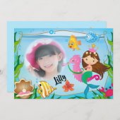 マーメイド誕生日パーティーの招待 招待状 (正面/裏面)