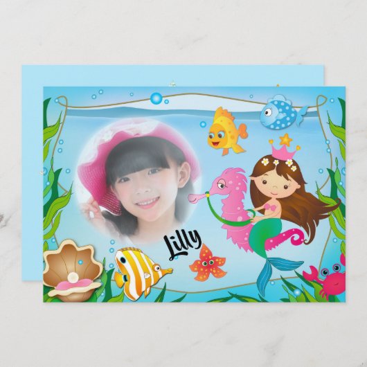 マーメイド誕生日パーティーの招待 招待状 (正面/裏面)
