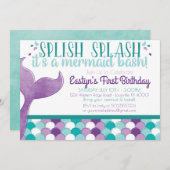 マーメイド誕生日パーティーの招待 招待状 (正面/裏面)