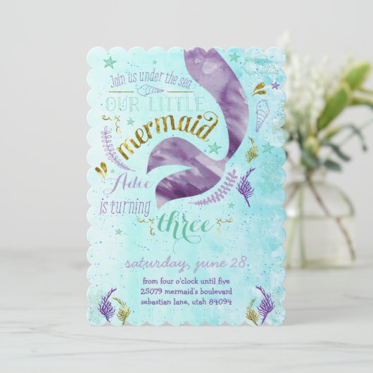 マーメイド誕生日パーティーの招待 招待状 (スタンド正面)