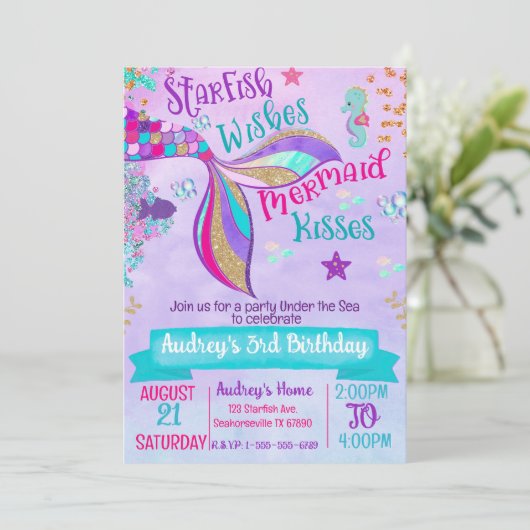 マーメイド誕生日パーティーアンダーザシー招待状 招待状 (スタンド正面)