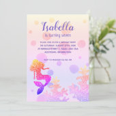 マーメイド誕生日パーティーピンクパープルスパークル 招待状 (スタンド正面)