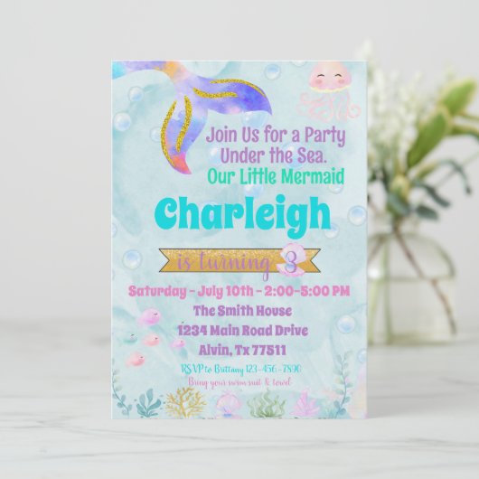 マーメイド誕生日パーティープールパーティー開始インビ 招待状 (スタンド正面)
