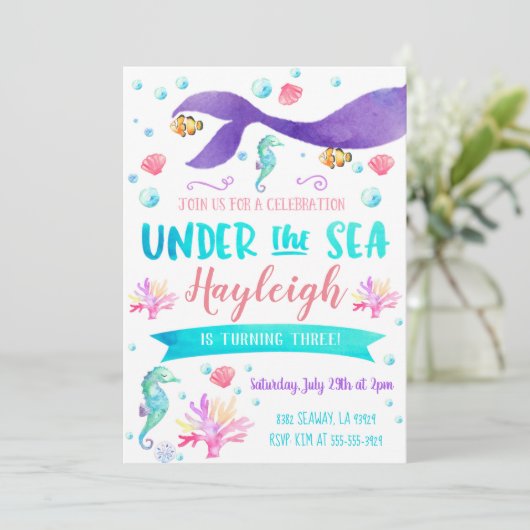 マーメイド誕生日パーティー招待マーメイド 招待状 (スタンド正面)