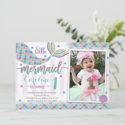 マーメイド誕生日パーティー招待招待状 招待状 (スタンド正面)