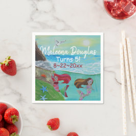 マーメイド誕生日パーティー、かわいい赤ターコイズ海 スタンダードカクテルナプキン