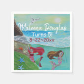 マーメイド誕生日パーティー、かわいい赤ターコイズ海 スタンダードカクテルナプキン (正面)