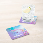 マーメイド誕生日パーティー スクエアペーパーコースター (インサイチュ)