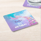 マーメイド誕生日パーティー スクエアペーパーコースター (アングル)
