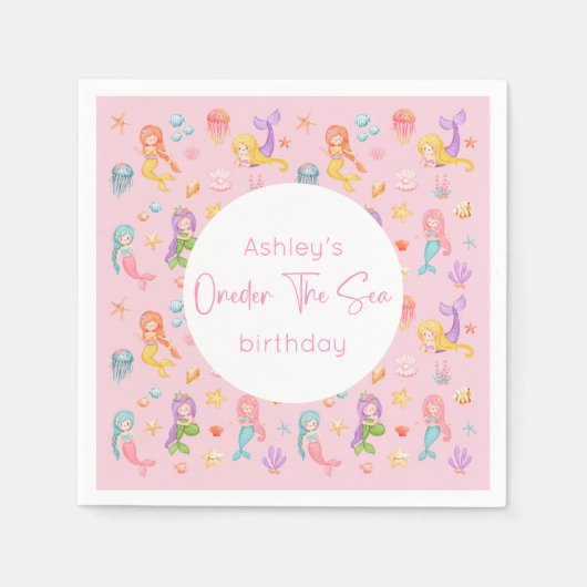 マーメイド誕生日パーティー スタンダードカクテルナプキン (正面)