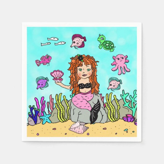 マーメイド誕生日パーティー スタンダードカクテルナプキン (正面)