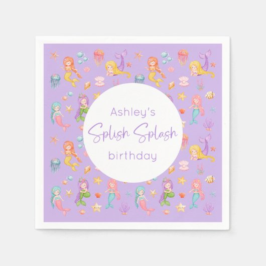 マーメイド誕生日パーティー スタンダードカクテルナプキン (正面)