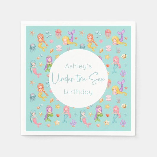 マーメイド誕生日パーティー スタンダードカクテルナプキン (正面)