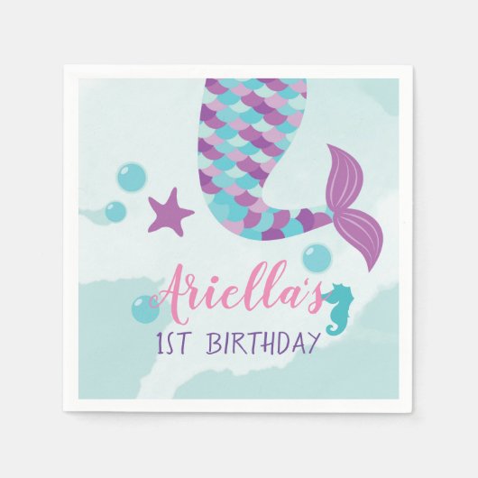 マーメイド誕生日パーティー スタンダードカクテルナプキン (正面)