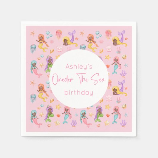 マーメイド誕生日パーティー スタンダードカクテルナプキン (正面)