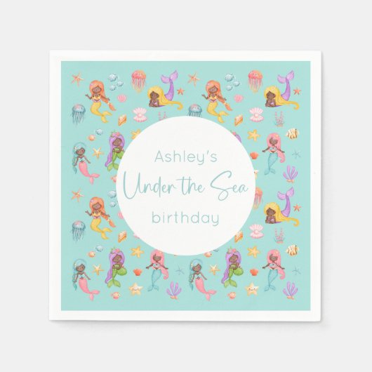 マーメイド誕生日パーティー スタンダードカクテルナプキン (正面)
