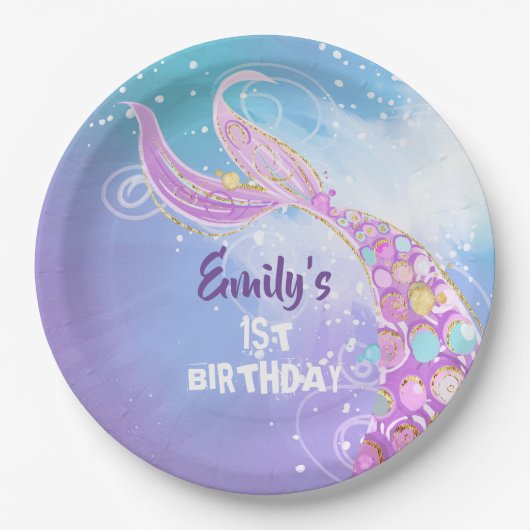 マーメイド誕生日パーティー ペーパープレート (正面)
