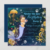 マーメイド誕生日パーティー 招待状 (正面/裏面)