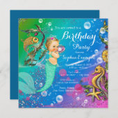 マーメイド誕生日パーティー 招待状 (正面/裏面)