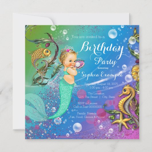 マーメイド誕生日パーティー 招待状 (正面)
