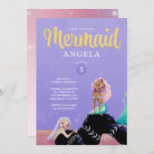 マーメイド誕生日パープル招待状 招待状 (正面/裏面)