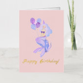 マーメイド誕生日ピンクピーチ 箔グリーティングカード (正面)