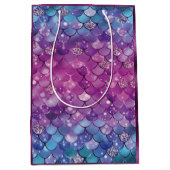 マーメイド誕生日ピンクブルー金ゴールドグリッター ミディアムペーパーバッグ (正面)