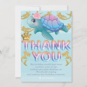 マーメイド誕生日ピンクブルー金ゴールド サンキューカード (正面)