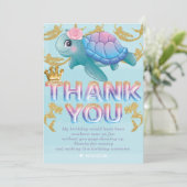 マーメイド誕生日ピンクブルー金ゴールド サンキューカード (スタンド正面)
