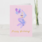 マーメイド誕生日ピンク 箔グリーティングカード (正面)