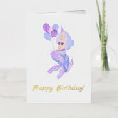 マーメイド誕生日ピンク 箔グリーティングカード (正面)