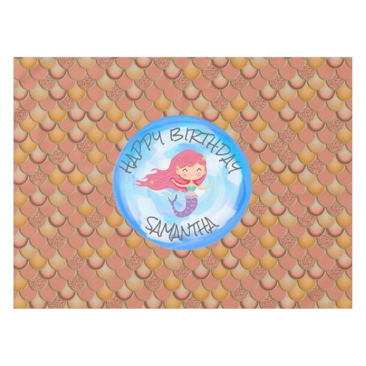 マーメイド誕生日ブラウンオレンジはかりで測テーブルクロス テーブルクロス (正面(横))