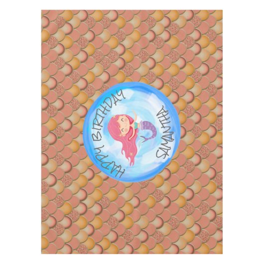 マーメイド誕生日ブラウンオレンジはかりで測テーブルクロス テーブルクロス (正面)