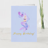 マーメイド誕生日ブルー 箔グリーティングカード (正面)