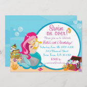 マーメイド誕生日プールパーティの招待状5 X 7 招待状 (正面/裏面)