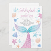 マーメイド誕生日プールパーティの招待状 招待状 (正面/裏面)