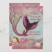 マーメイド誕生日プールパーティの招待状 招待状 (正面/裏面)