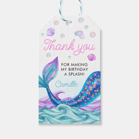 マーメイド誕生日プールパーティーありがとう ギフトタグ (正面)