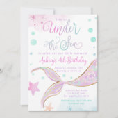 マーメイド誕生日プールパーティーアンダーザシー 招待状 (正面)