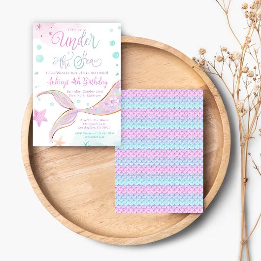 マーメイド誕生日プールパーティーアンダーザシー 招待状