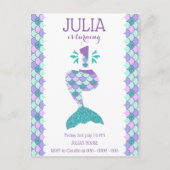 マーメイド誕生日マーメイド番号1 インビテーションポストカード (正面)